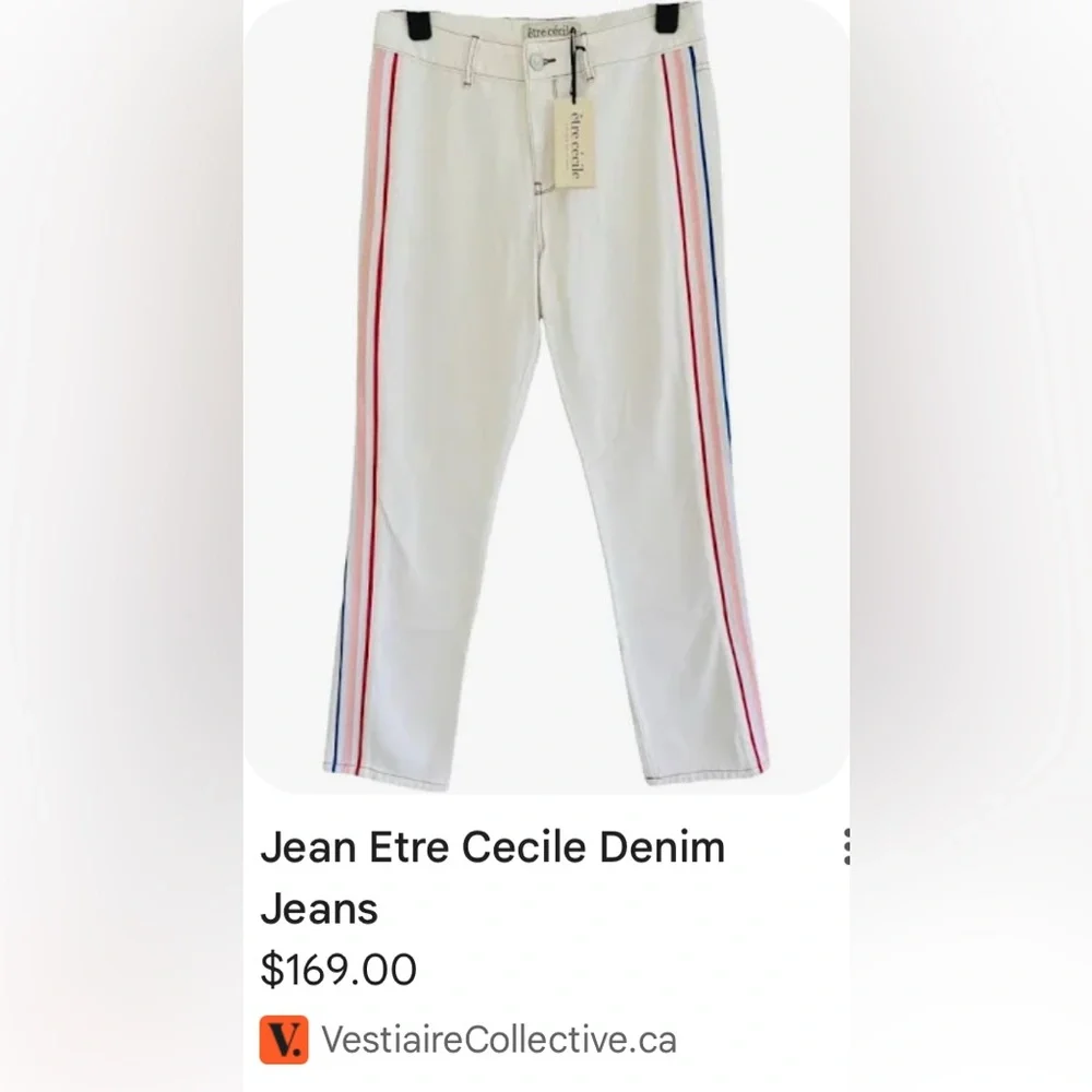 Etre Cecile Chic Designer Boot Cut Jeans with Multicolored Stripes (Size 25)